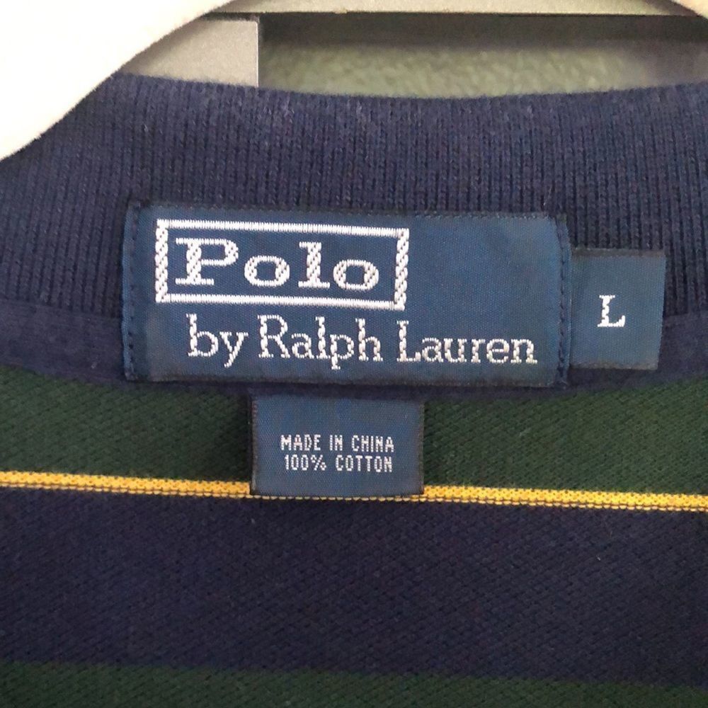 Vintage polo Ralph Lauren green and navy striped short sleeve shirt size l - Picture 2 of 6